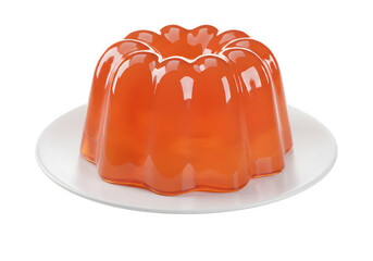 Vibrant 3D rendering of wobbly jelly dessert on a plate, ideal for food designs, sweet treats visuals, or menu graphics. Isolated on white or transparent background. PNG.