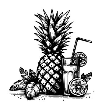 pineapple and citrus tropical drink vector shape illustration