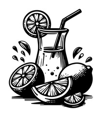 citrus fruit cocktail with splash vector silhouette shape