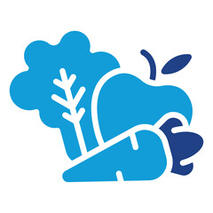 Veggie Intake - Dual Tone Glyph Blue Fill Silhouette Style Icon - Leafy greens and a carrot, representing healthy food or vegetable nutrition