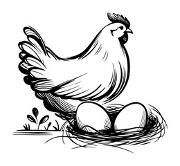 hen sitting on eggs in nest vector silhouette shape