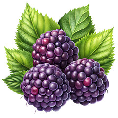 Fototapeta premium Luscious Blackberries A Vibrant Cluster of Juicy Berries and Lush Green Leaves isolated on transparent baackground