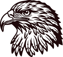 Obraz premium Hand drawn eagle head illustration in monochrome with fierce expression and intricate feather details