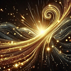 Fototapeta premium Golden Light Energy Swirl Abstract Background with Sparkles and Motion Trails