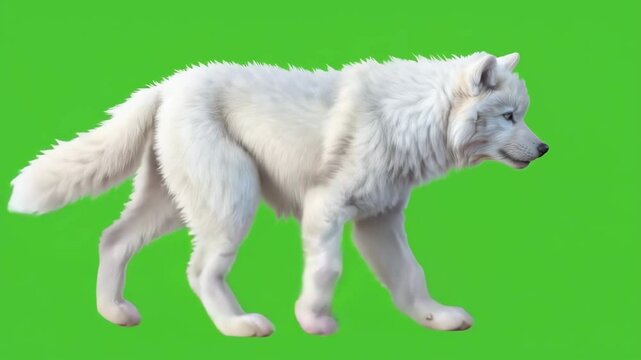 Realistic White Wolf Animation on Chroma Background