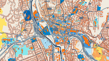 Obraz premium Colorful Waterbury Street Map with Labels and Buildings