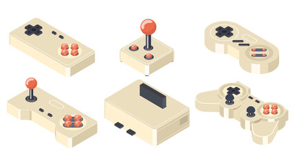 Collection of vintage game console controllers, gamepads, joysticks for a trip down gaming memory lane