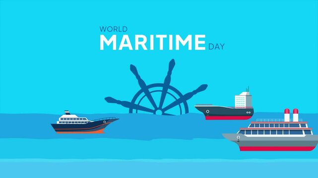 World Maritime day concept. Full length animation illustration. High quality 4k footage