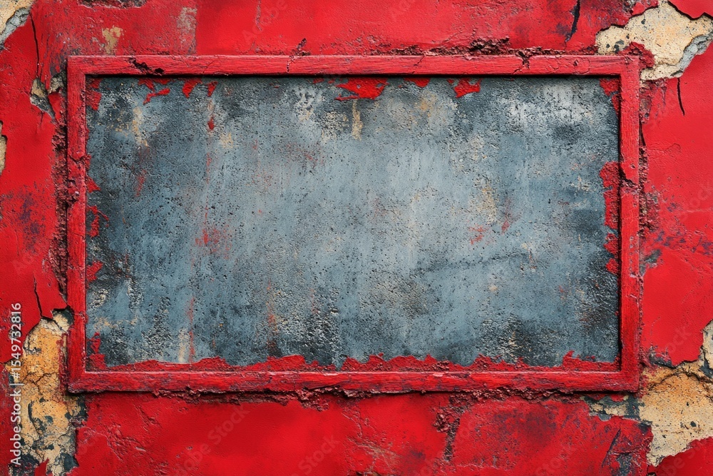 Aufkleber gray wall with red frame border showing age and distress creating grunge textured background