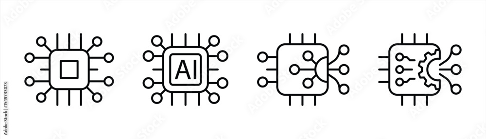 Poster chip icon set. contain chipset of intelligence, processing power, machine learning, microchip evolut