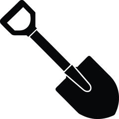 Simple Black and White Shovel Icon for Gardening or Construction Projects