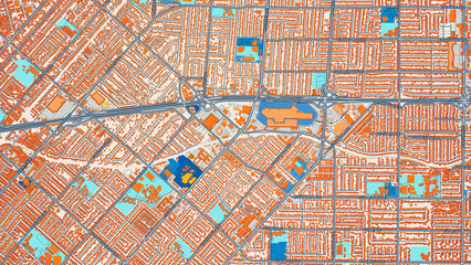 Colorful West Covina Street Map with Labels and Buildings