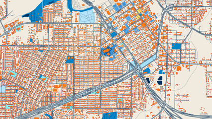 Fototapeta premium Colorful Wichita Falls Street Map with Labels and Buildings