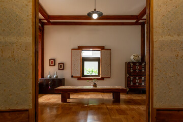 Korean Traditional House's Hanok,living room, floor, window, furniture and Room Interior
