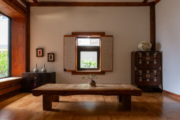 Korean Traditional House's Hanok,living room, floor, window, furniture and Room Interior