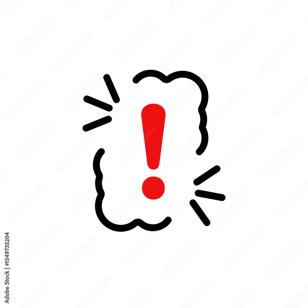 Aufkleber exclamation mark icon in cloud shape expresses urgency. ideal for alerts and notifications.