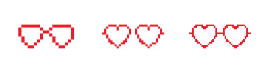 Pixel glasses hearts in retro mosaic style, with digital expression and playful emotion.
