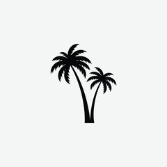 Naklejka premium A clean black palm tree silhouette illustration with two stylized tropical trees on a white background. Perfect for summer, beach, or tropical-themed design projects.