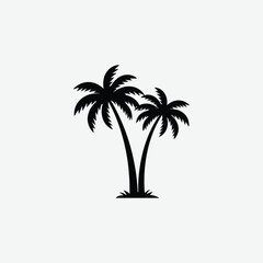 Fototapeta premium A clean black palm tree silhouette illustration with two stylized tropical trees on a white background. Perfect for summer, beach, or tropical-themed design projects.