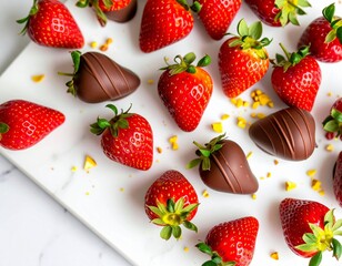 Luxury Strawberry Bonbons with Chocolate Coating and Pistachio Crumble, Elegant Wedding Sweets