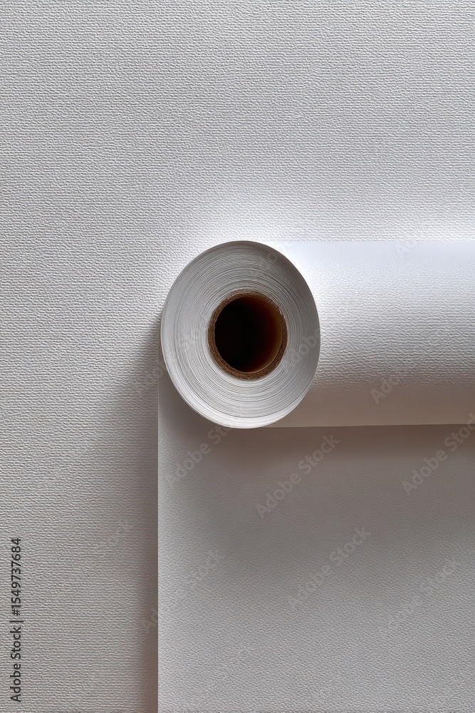 Poster Close-up of a white rolled paper on a textured surface with shadow and light effects, minimalistic composition and geometric shapes