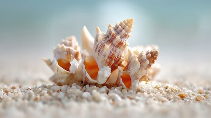 Seashell cluster on softly blurred pebble beach