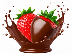 Fresh Strawberries Dipped in Smooth Chocolate on White Background, Delicious and Indulgent Dessert
