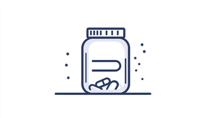 Fototapeta premium Linear vector icon of a pill or medicine bottle, featuring a simple outline design with clear label space
