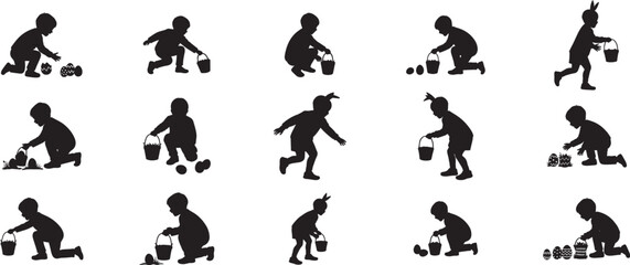 Fototapeta premium Easter egg hunt silhouettes of children enjoying the holiday activity vector illustration design 100