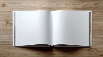 Open blank photo album or scrapbook with adjustable pages on a wooden surface for creative projects and personalized storytelling