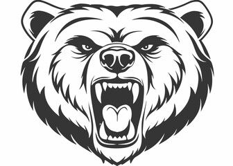 Silhouette Bear head mascot logo, Grizzly Mascot Hand drawn Emblem, Wild animal t-shirt design Isolated on white background