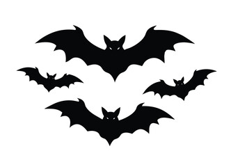 Set of bat and bats vector silhouette illustration on white background