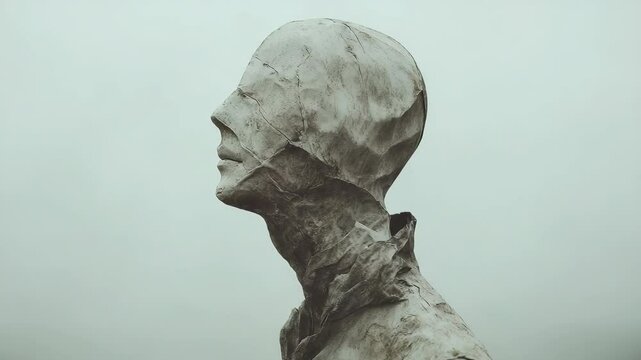 Mystical Statue Head in the Fog