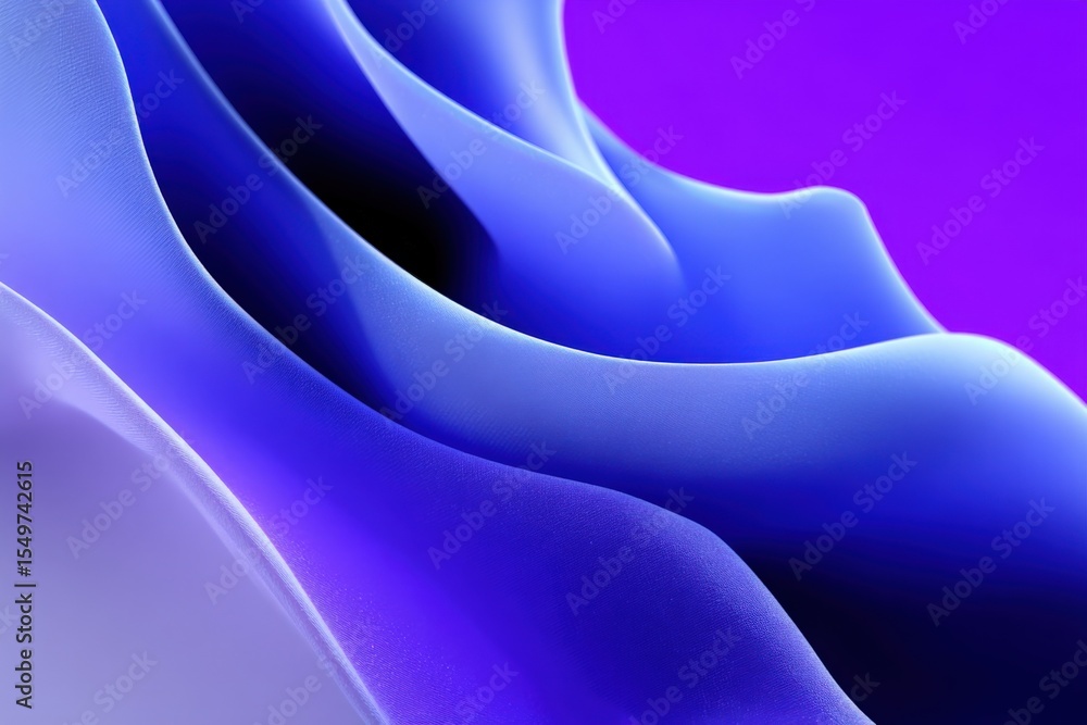 Poster Close-up of smooth flowing abstract blue and purple fabric or wave-like shapes with soft curves and gradient colors for artistic digital background