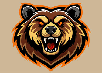cartoon bear head, Grizzly bear head roaring. Vector illustration.