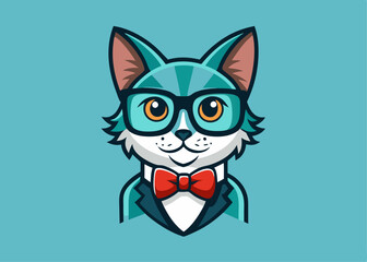 beautiful color stylish card with hipster cat head in bow tie vintage style Minimalist concept vector illustration