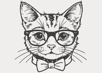 Cat illustration in a cute style, Cute fashion Hipster Animals and pets cat, set of vector icons bear portrait. Vector illustration
