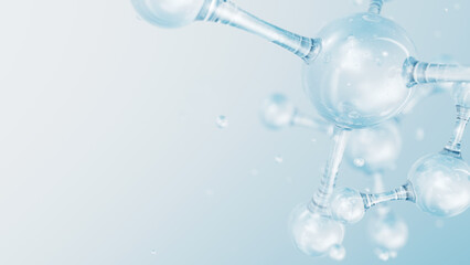 3d Abstract glossy glass molecular structures. Cosmetic collagen serum, moisturizer water, vitamin, hyaluronic acid for skin care. Healthcare concept
