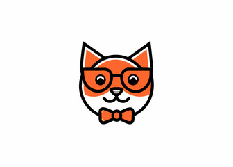 Obraz premium Cat illustration in a cute style and black bowtie, isolated on white, vector illustration