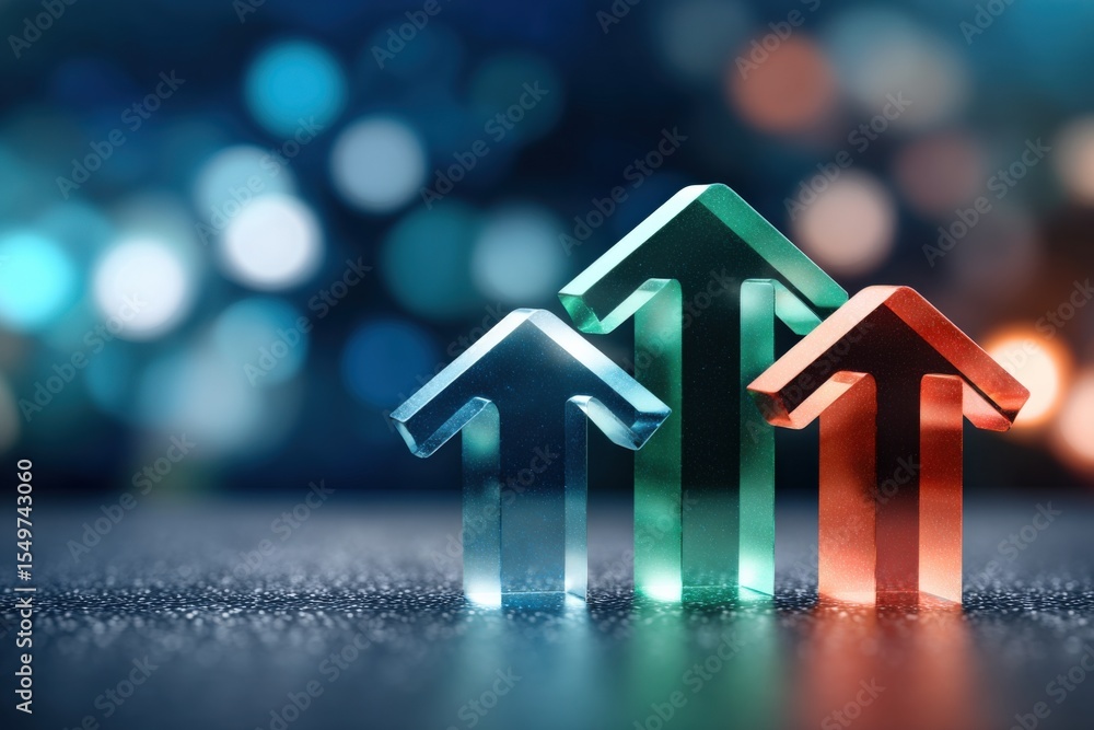 Poster modern vibrant colorful upward trending arrow icons representing growth success progress and increas