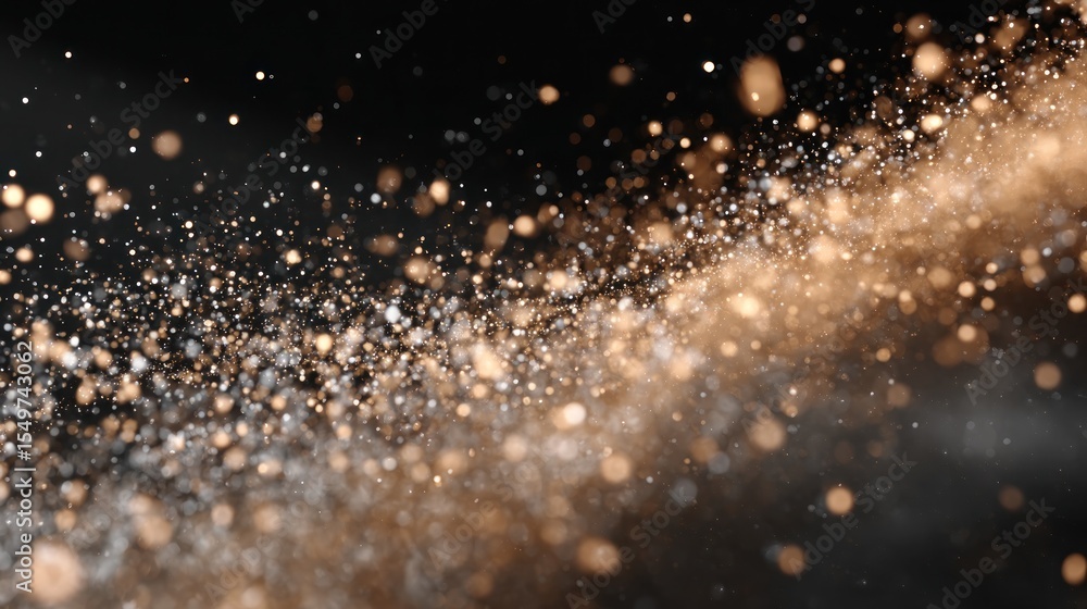 Poster a stream of golden bokeh lights scattered across a dark background in a blurred effect design
