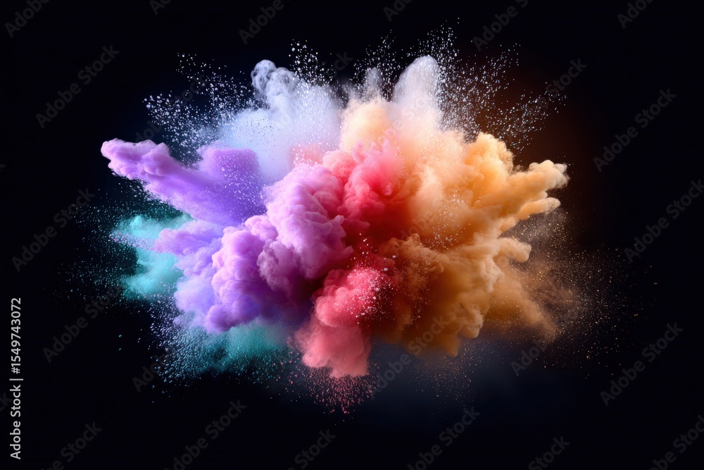 Poster vibrant explosion of colored powder burst in midair du creative artistic event with bright dynamic c