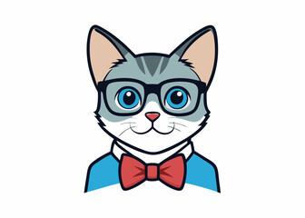Cat Sphinx. Portrait of a green-eyed Sphinx Cat hipster in the monocle with gold rim and chain, and black bowtie vector cartoon illustration