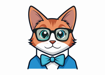 Obraz premium Cat Sphinx. Portrait of a green-eyed Sphinx Cat hipster in the monocle with gold rim and chain, and black bowtie vector cartoon illustration