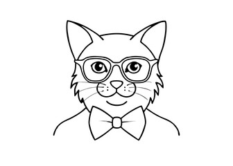 Portrait of a cat with bow tie and glasses hipster with look isolated editable style vector illustration