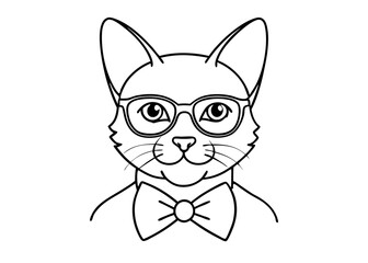 Portrait of a cat with bow tie and glasses hipster with look isolated editable style vector illustration