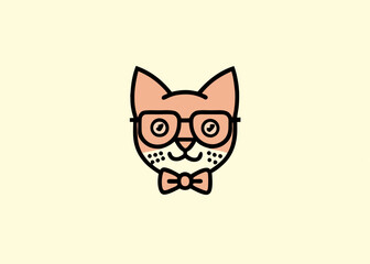 cat with glasses bow and yellow eyes isolated vector illustration