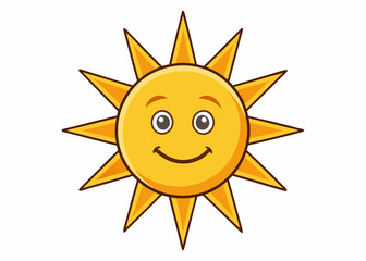 Shining sun with rays icon for weather design. Summer, sunlight, nature, sky. Vector illustration isolated on white background.