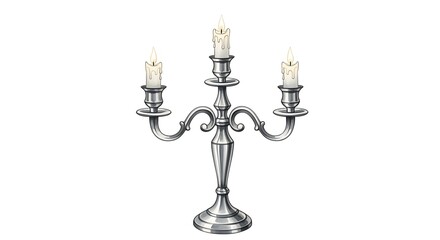 Elegant Silver Candelabra Illustration - Classic Candle Holder Decor Clipart

