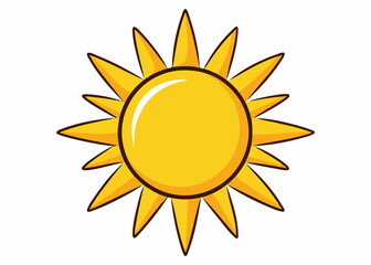 Shining sun with rays icon for weather design. Summer, sunlight, nature, sky. Vector illustration isolated on white background.